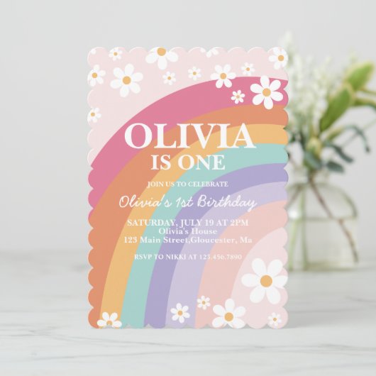 Rainbow Daisy Invitation d'anniversaire (Debout devant)
