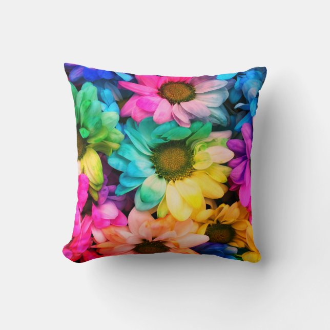 Rainbow Daisy Print Sierkussen (Voorkant)