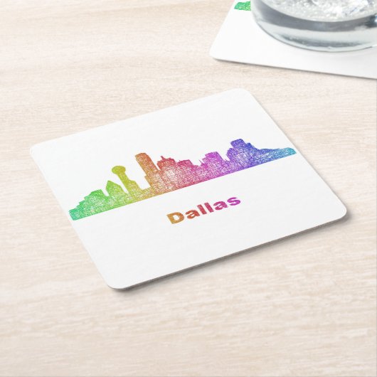 Rainbow Dallas skyline Vierkante Kartonnen Onderzetter (Schuin)