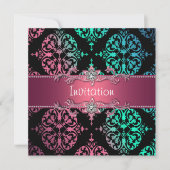 Rainbow Damask Black Party Kaart (Voorkant)