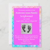 [Rainbow Damask] Soft Pastels Baby Girl Birth Aankondiging (Achterkant)