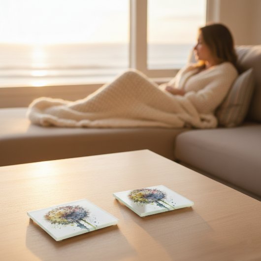 Rainbow Dandelion Glazen Onderzetter