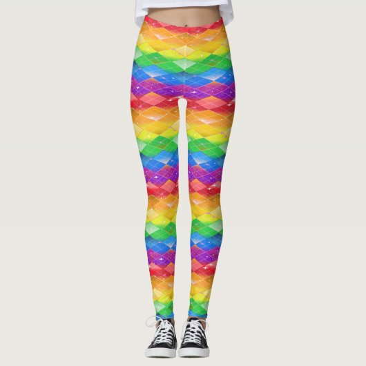 Rainbow Diamond Pride Argyle Sparkle Mermaid Scale Leggings (Voorkant)