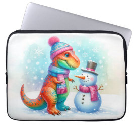 Rainbow Dino Winter Wonderland Laptop Sleeve