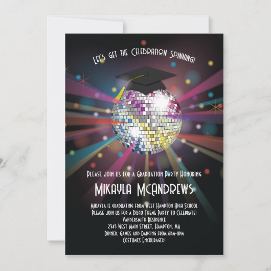 Rainbow Disco Ball Graduation Party Invitation Kaart (Voorkant)