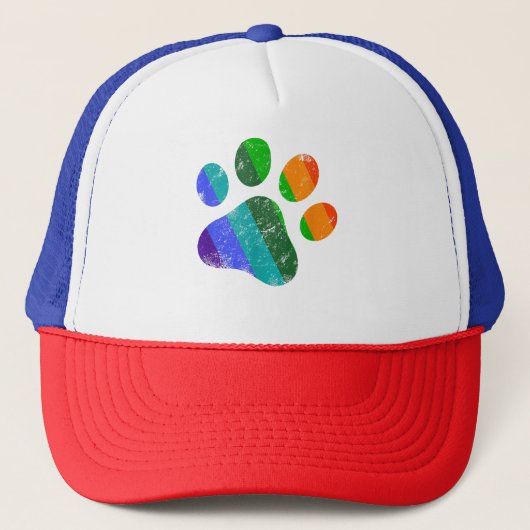 Rainbow Dog Paw Print LGBT Pride Retro  Trucker Pet (Voorkant)