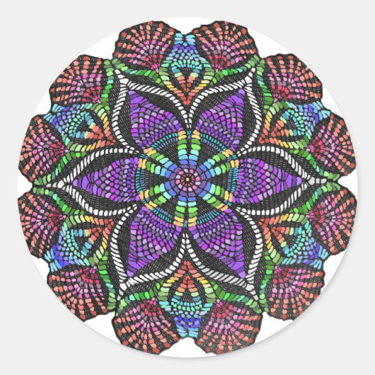 Rainbow Doily Mosaic Ronde Sticker (Voorkant)
