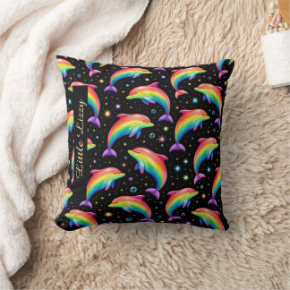 Rainbow Dolphin Throw Pillow – Customizable Name Kussen