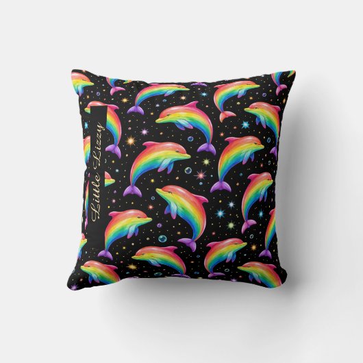 Rainbow Dolphin Throw Pillow – Customizable Name Kussen (Achterkant)