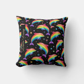 Rainbow Dolphin Throw Pillow – Customizable Name Kussen (Voorkant)