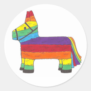 Rainbow Donkey Piñata Birthday Party Fiesta Pride Ronde Sticker