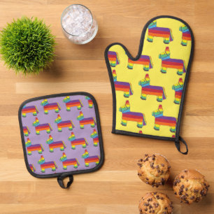 Rainbow Donkey Piñata Fiesta Birthday Party Pride Ovenwant & Pannenlap Set