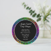 Rainbow Dot Spiral Pattern Black and White Wedding Kaart (Staand voorkant)