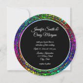 Rainbow Dot Spiral Pattern Black and White Wedding Kaart (Voorkant)