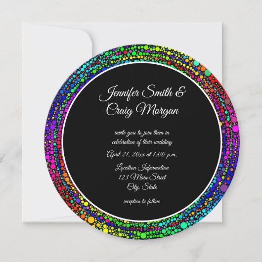 Rainbow Dot Spiral Pattern Black and White Wedding Kaart (Voorkant)