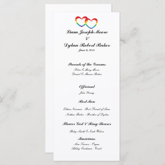 Rainbow Double Hearts, het huwelijksprogramma Programma (Voorkant / Achterkant)