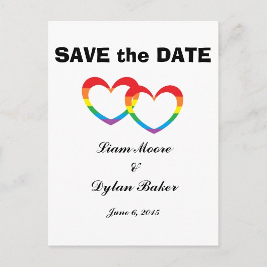 "Rainbow Double Hearts" Save the Date Briefkaarten (Voorkant)