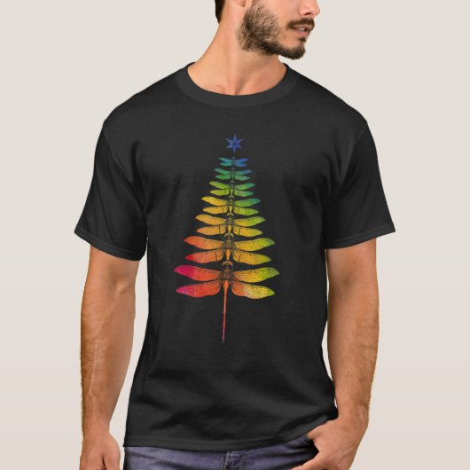 Rainbow Dragonfly Christmas Tree Fairycore Aesthet T-shirt (Voorkant)