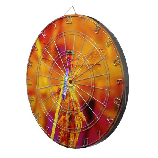 Rainbow Dragonfly op amber en fuschia Dartbord (Voorkant Rechts)