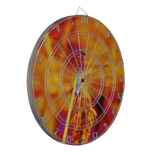 Rainbow Dragonfly op amber en fuschia Dartbord (Voorkant Links)