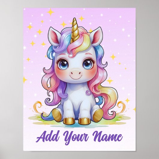 Rainbow Dreams Unicorn – Naam Art Print (Voorkant)