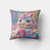 Rainbow Drink Unicorn Coussin - Nom modifiable (Verso)