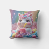 Rainbow Drink Unicorn Coussin - Nom modifiable (Recto)