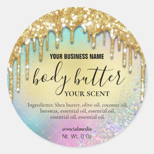 Rainbow Dripping Gold Glitter Body Butter Labels (Voorkant)