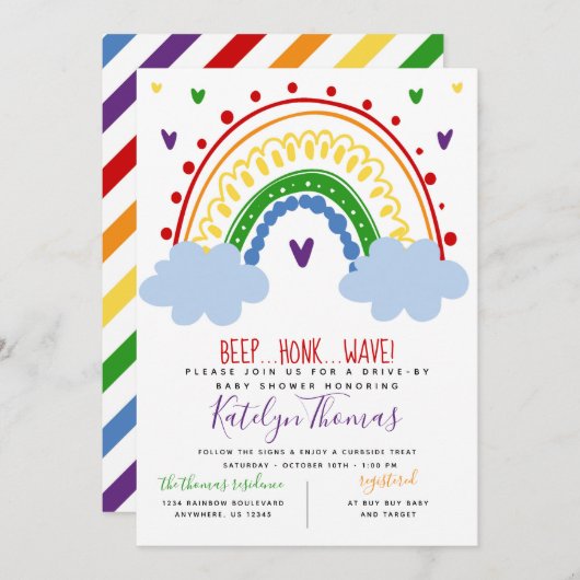 Rainbow Drive Par Baby shower Invitation (Devant / Derrière)