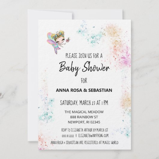 ** Rainbow Dust Fairy Baby shower uitnodiging (Achterkant)
