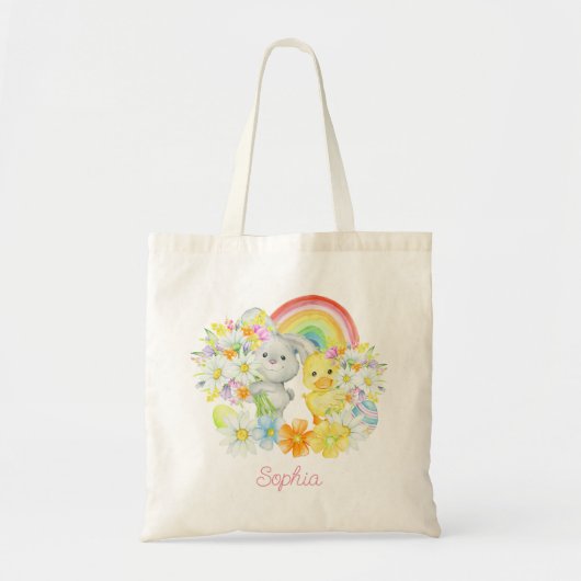 Rainbow Easter Bunny en Chick Tote Bag (Voorkant)