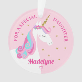 Rainbow Eenhoorn Gouden Glitter Dochter Roze Ornament
