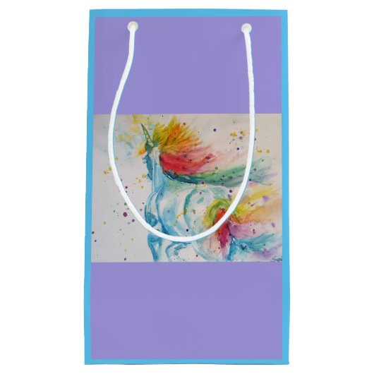 Rainbow Eenhoorn lila Aquarel Gift Bag Klein Cadeauzakje (Voorkant)