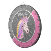 Rainbow Eenhoorn Roze Zilver Glitter Sparkles Meis Dartbord (Voorkant Rechts)