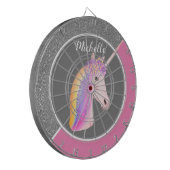Rainbow Eenhoorn Roze Zilver Glitter Sparkles Meis Dartbord (Voorkant Links)