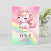 Rainbow Eenhoorn Verjaardag Uitnodiging 1e (Staand voorkant)