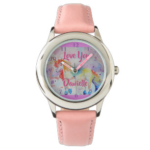 Rainbow Eenhoorn Waterverf Roze Meisjes Liefde Hor Horloge