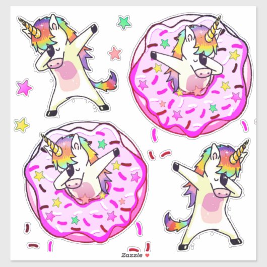 Rainbow Eenhoorns Dab Dance Donut Party Sticker (Vel)