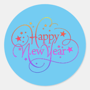 Rainbow Elegant Happy New Year Script Ronde Sticker