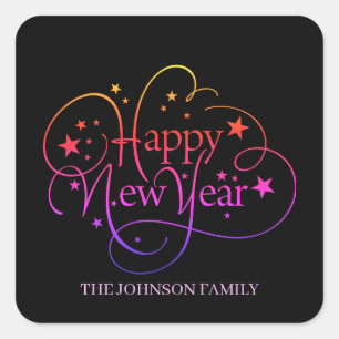 Rainbow Elegant Happy New Year Script Vierkante Sticker