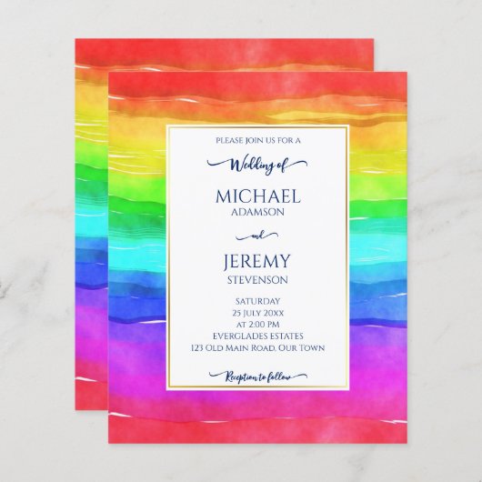Rainbow elegant qr code budget bruiloft uitnodigin (Voorkant / Achterkant)