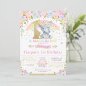 Rainbow Elephant 1er anniversaire Invitation Girl (Debout devant)