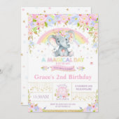 Rainbow Elephant Anniversaire Fête Invitation Fill (Devant / Derrière)