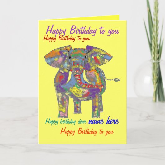 Rainbow Elephant Birthday Kaart aangepaste voorkan (Voorkant)