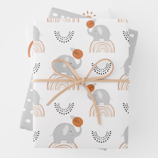 Rainbow Elephants Pattern Inpakpapier Vel (In situ)