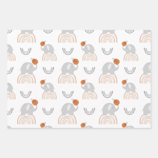 Rainbow Elephants Pattern Wrapping Paper Sheets (Voorkant)