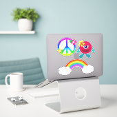 Rainbow en Cute Monster voor vredessignatie Sticker (Laptop op bureau)