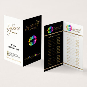 Rainbow- en Gold Lip-prijs en servicelijst Visitekaartjes