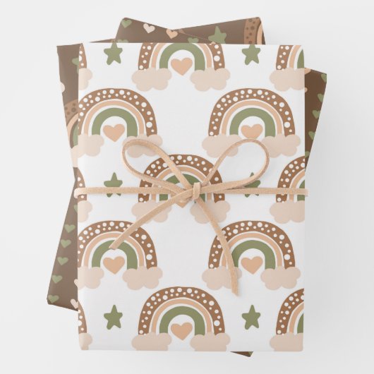 Rainbow en Love Heart Pattern Inpakpapier Vel (In situ)