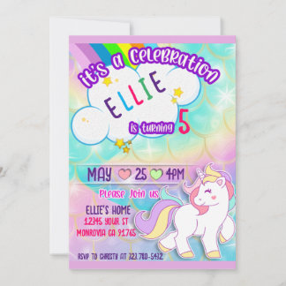 Rainbow en Unicorn Birthday partijuitnodiging Kaart